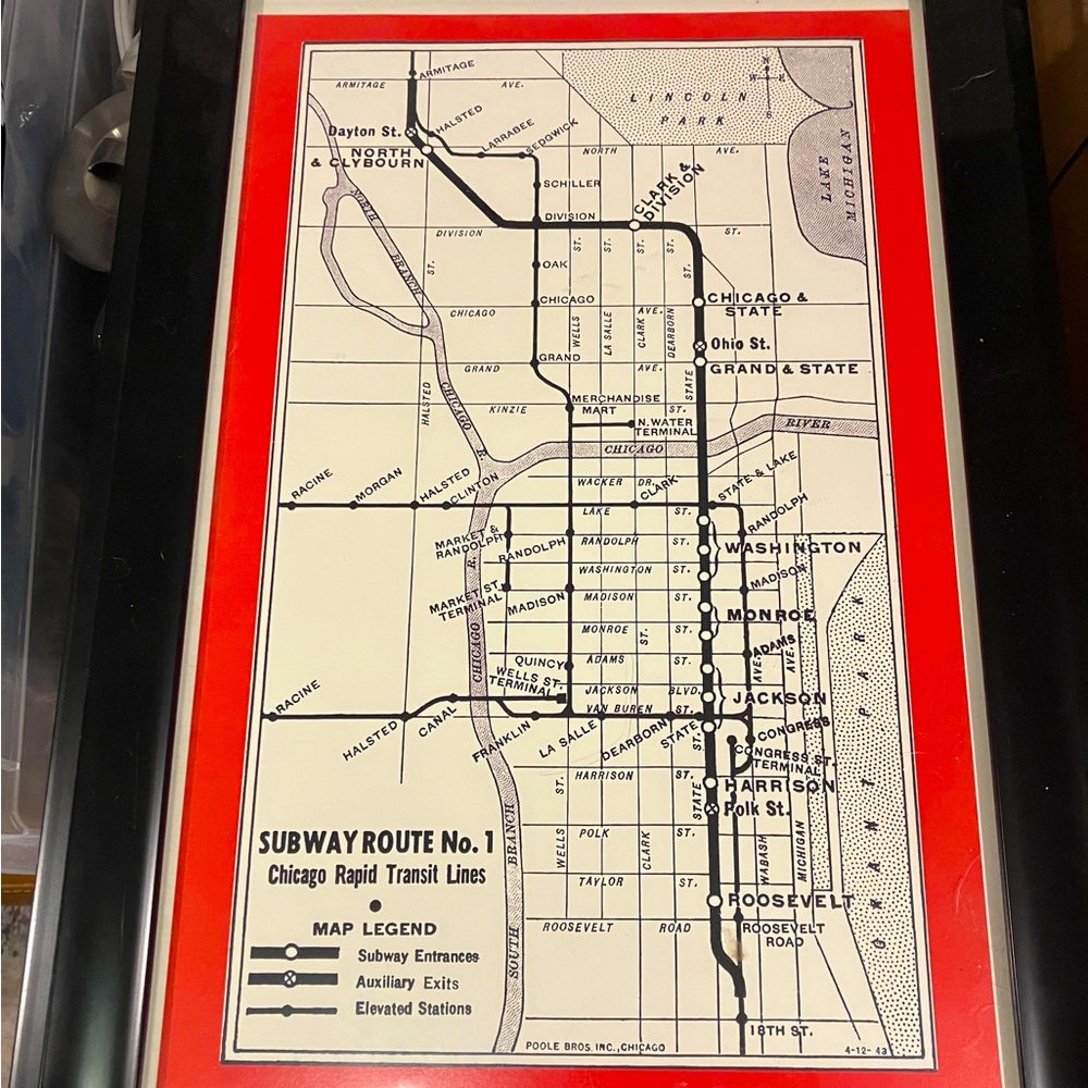 Chicago subway map art print, framed